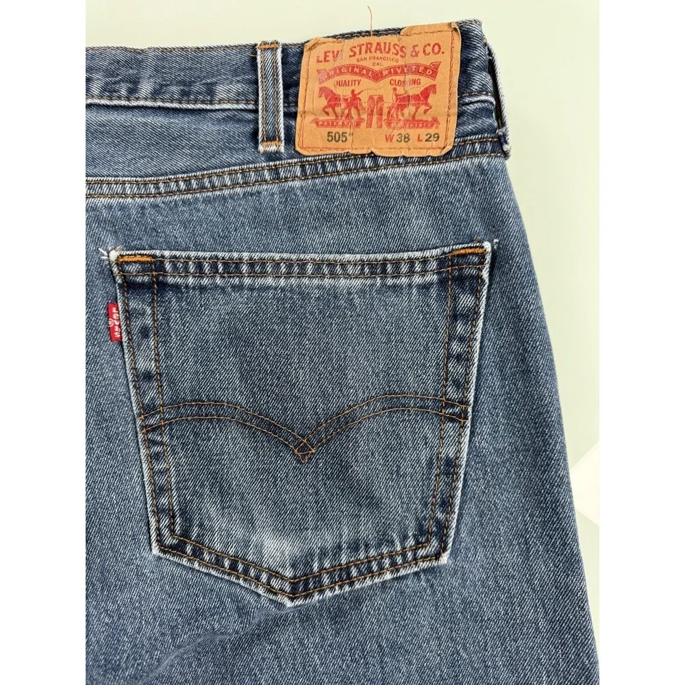 Levis 505 Jeans Mens 38x29 Blue Denim Straight Leg ‎ DadCore